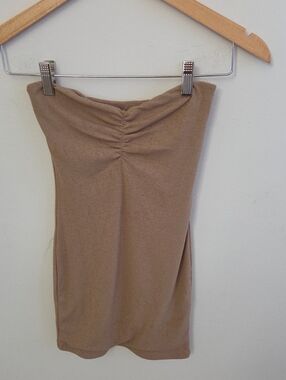 Princess Polly Tan Ruched Strapless Mini Tube Dress Beige Tan Size 2